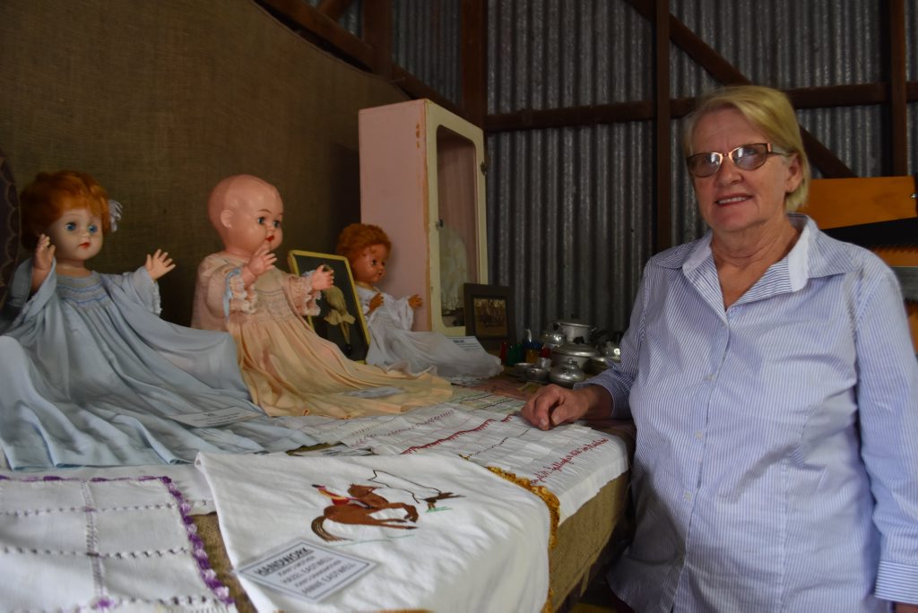 Joan Bradford's collection of family heirlooms and childhood memories is on display at the Killarney Heritage Centre. Photo Jayden Brown / Warwick Daily News